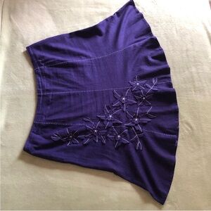 Sag Harbor skirt fit flare purple floral applique linen blend unlined Boho midi